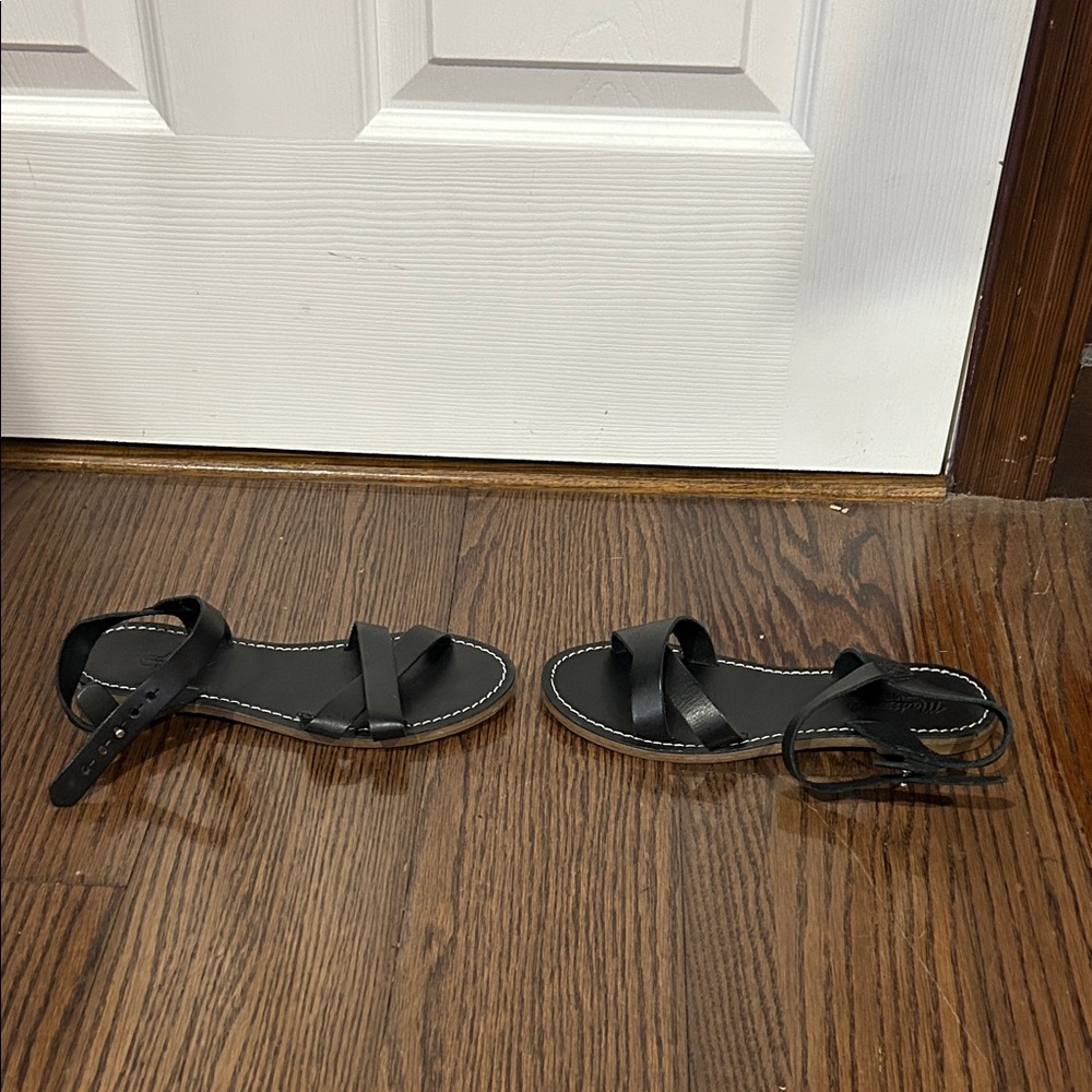 Madewell black leather boho strappy ankle strap sandals sz 6 - Picture 2 of 5
